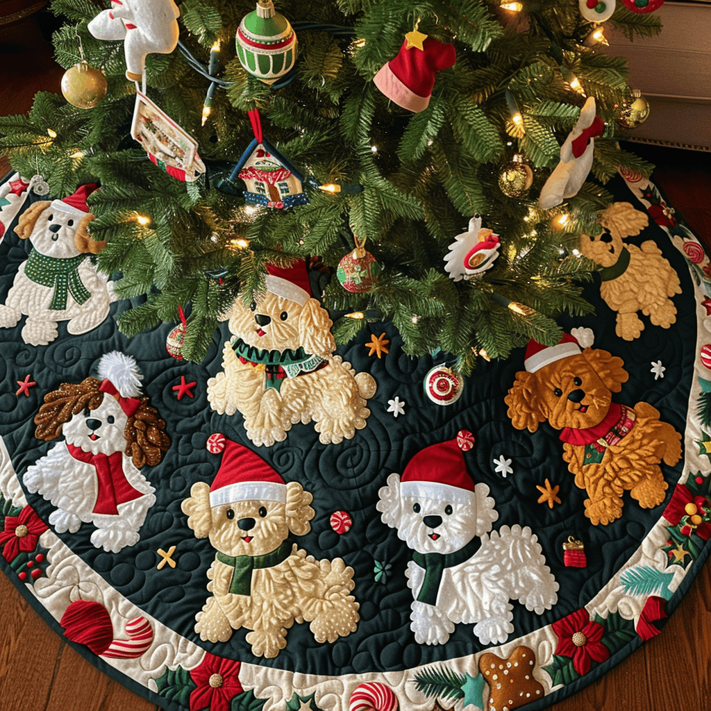 Bichon Snowflake Magic Christmas Quilted Tree Skirt Charming Tree Skirt for Family Gatherings
