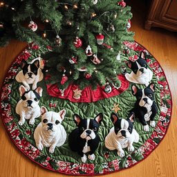 Boston Terrier Santa Paws Christmas Quilted Tree Skirt Luxury Christmas Tree Skirt for Elegant Homes