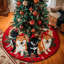 Akita Holiday Harmony Christmas Quilted Tree Skirt Lovely Holiday Tree Skirt for Festive Vibes