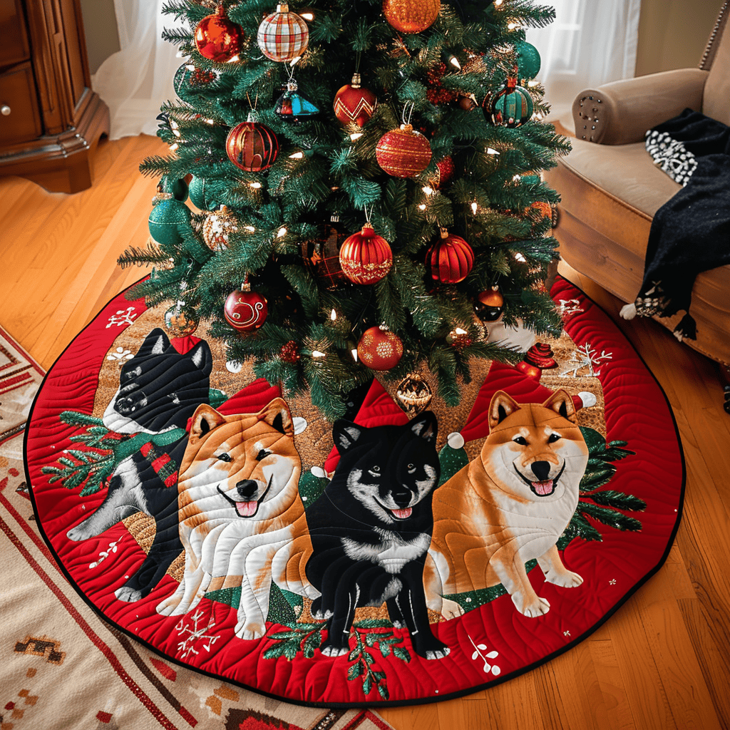 Akita Holiday Harmony Christmas Quilted Tree Skirt Lovely Holiday Tree Skirt for Festive Vibes