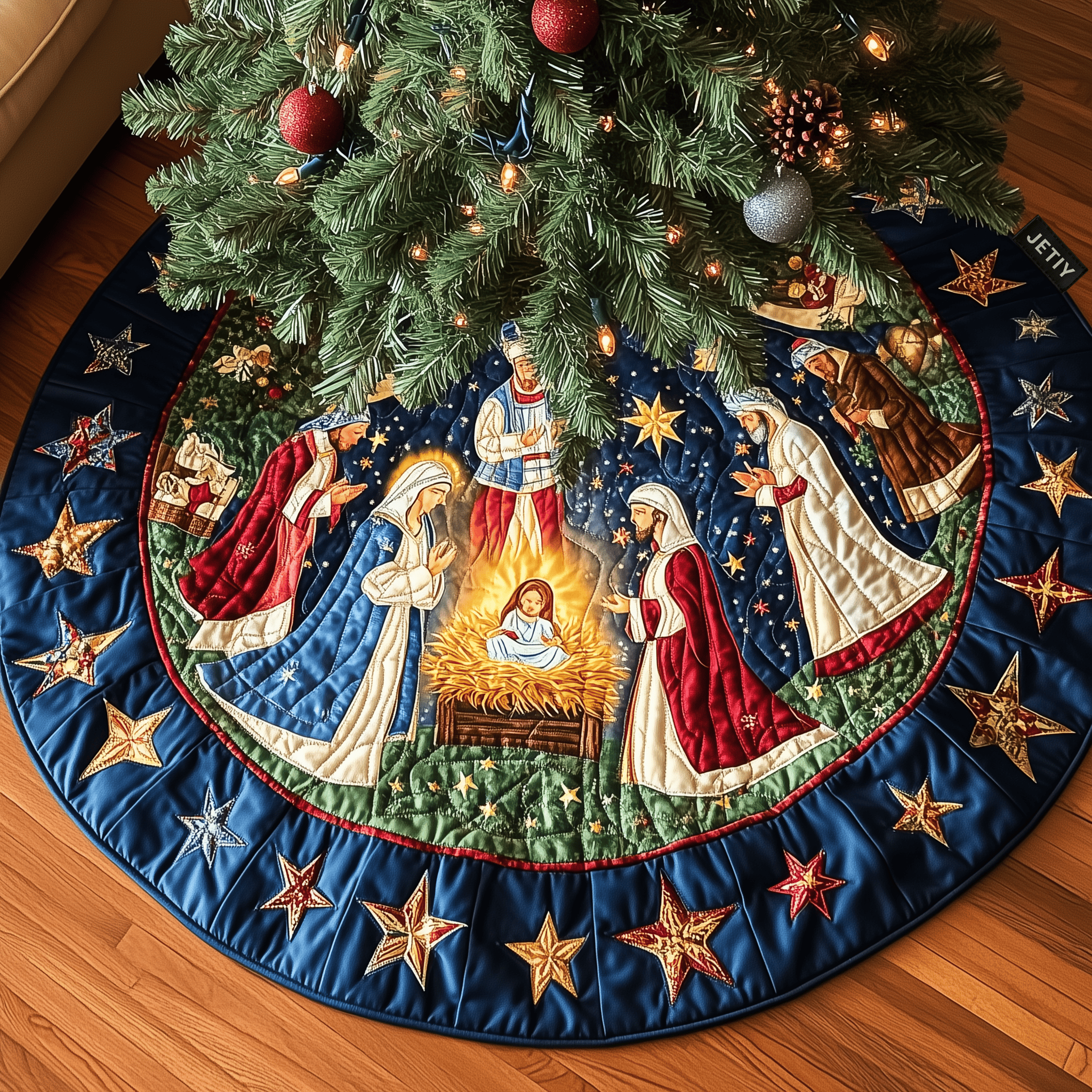 Bethlehem Peace Christmas Quilted Tree Skirt Special Holiday Tree Skirt Gift for Newlyweds