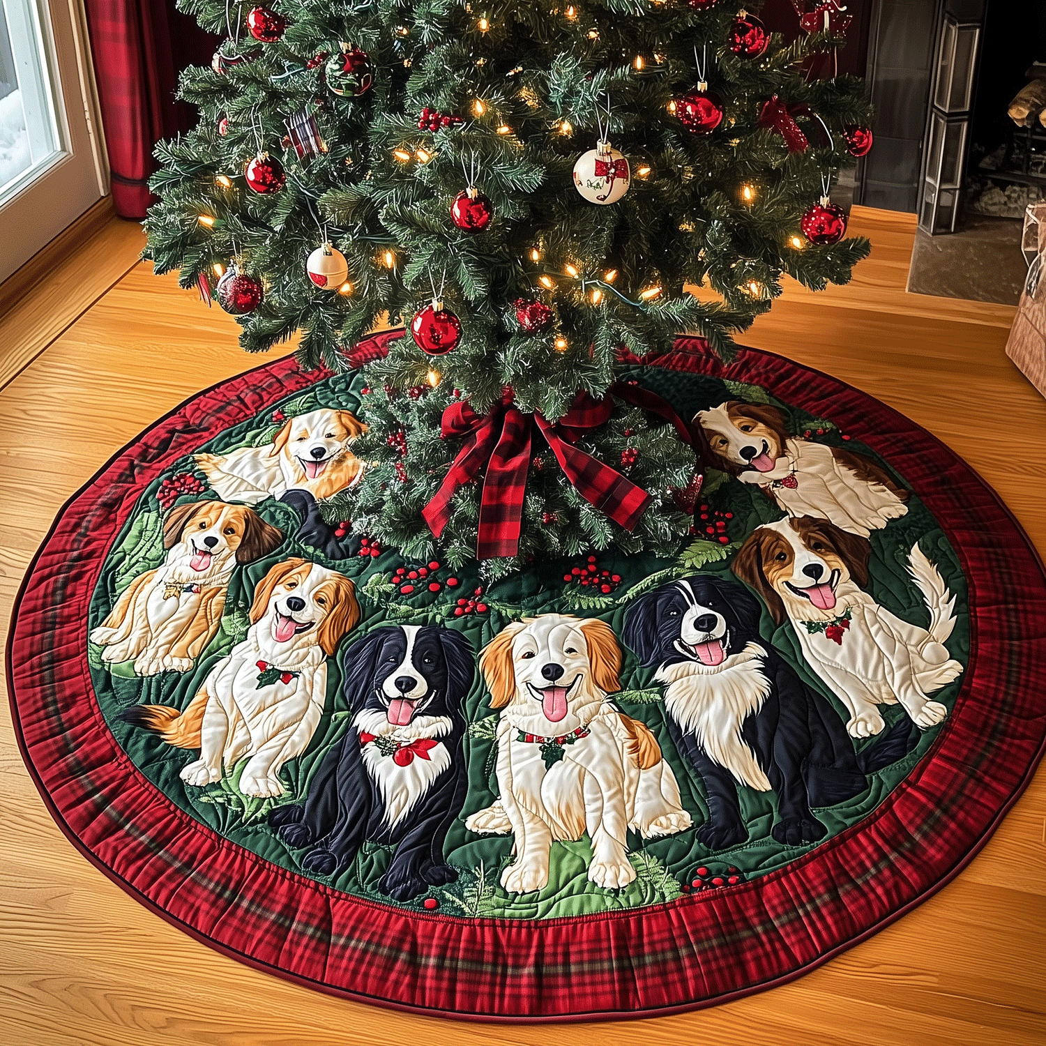 Border Collie Yuletide Quilted Christmas Tree Skirt Custom Christmas Tree Skirt Merch for Your Family