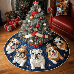 Bulldog Holiday Wishes Christmas Quilted Tree Skirt Perfect Merch Gift Tree Skirt for Holiday Season