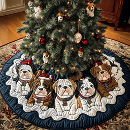 Bulldog Holiday Spirit Christmas Quilted Tree Skirt Adorable Holiday Tree Skirt for Cozy Spaces