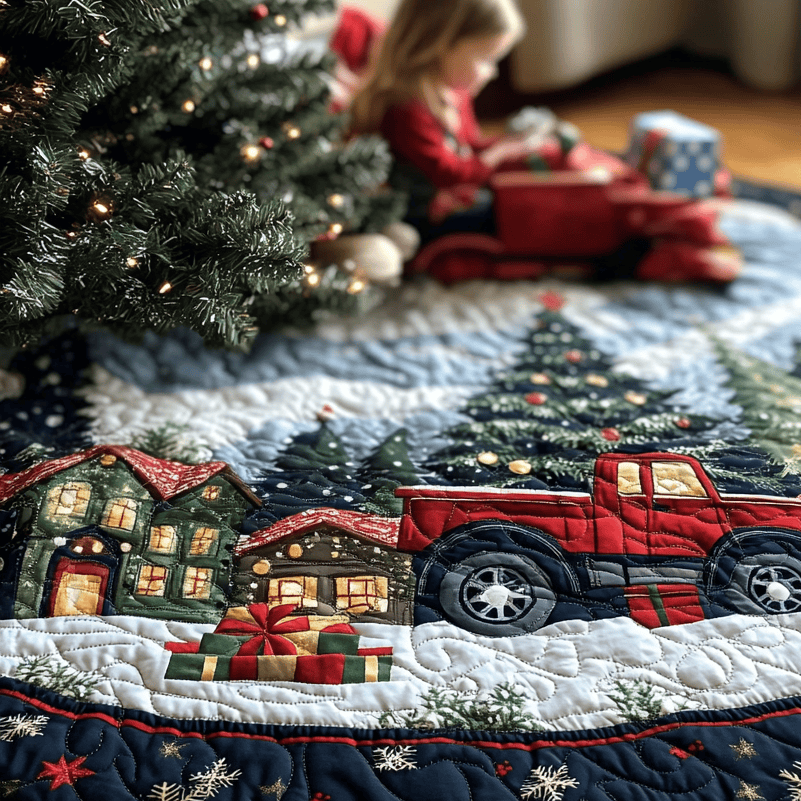 Christmas Delivery Quilted Christmas Tree Skirt Exclusive Holiday Tree Skirt Gift for Families