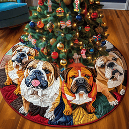 Bulldog Holiday Magic Christmas Quilted Tree Skirt Special Holiday Tree Skirt Gift for Newlyweds