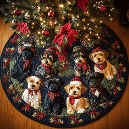 Christmas Scottie Cheer Christmas Quilted Tree Skirt Trending Christmas Tree Skirt Merch 2025