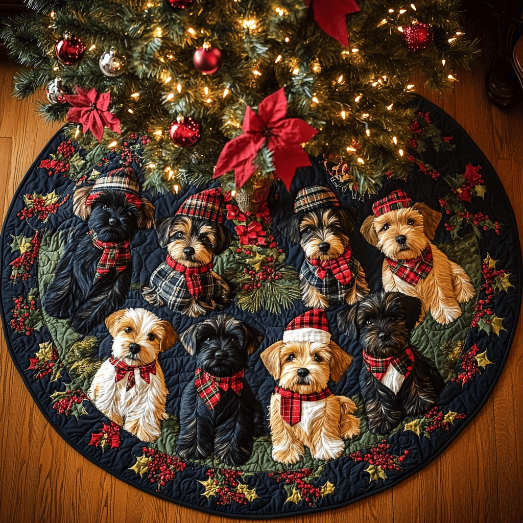 Christmas Scottie Cheer Christmas Quilted Tree Skirt Trending Christmas Tree Skirt Merch 2025