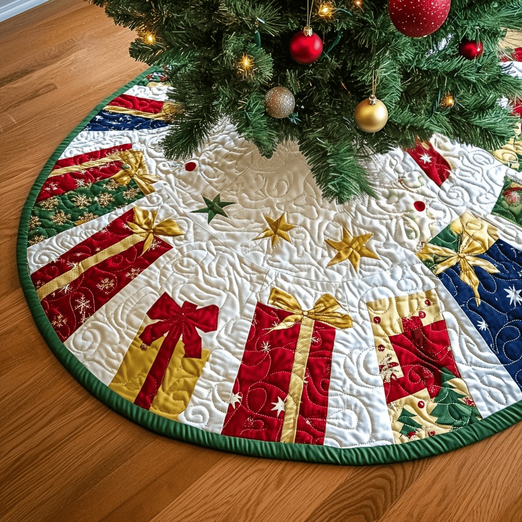 Christmas Gift Quilted Christmas Tree Skirt Lovely Gift Merch for a Festive Home