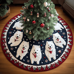 Christmas Samoyed Christmas Quilted Tree Skirt Lovely Gift Merch for a Festive Home