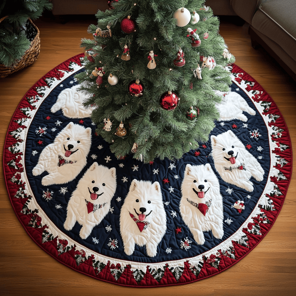 Christmas Samoyed Christmas Quilted Tree Skirt Lovely Gift Merch for a Festive Home
