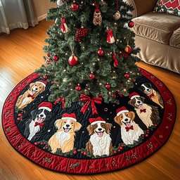 Christmas Canine Celebration Quilted Christmas Tree Skirt Special Holiday Tree Skirt Gift for Newlyweds