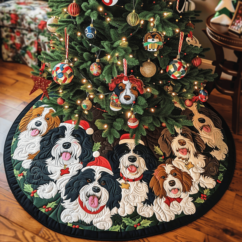 Christmas Bernedoodle Cheer Christmas Quilted Tree Skirt Perfect Merch Gift Tree Skirt for Holiday Season