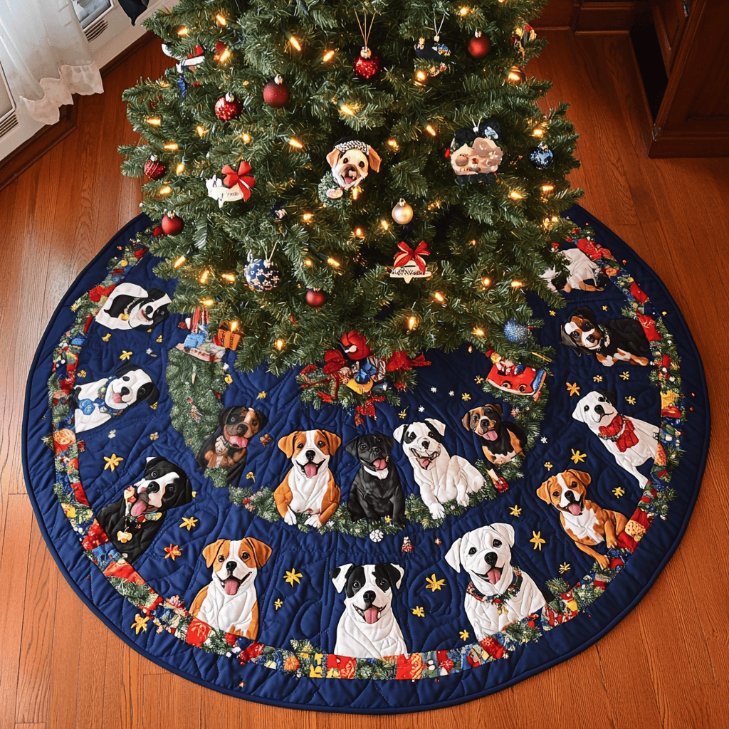 Boxer Tree Charm Christmas Quilted Tree Skirt Luxury Christmas Tree Skirt for Elegant Homes