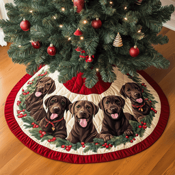 Chocolate Labrador Quilted Christmas Tree Skirt Custom Christmas Tree Skirt Merch for Your Family