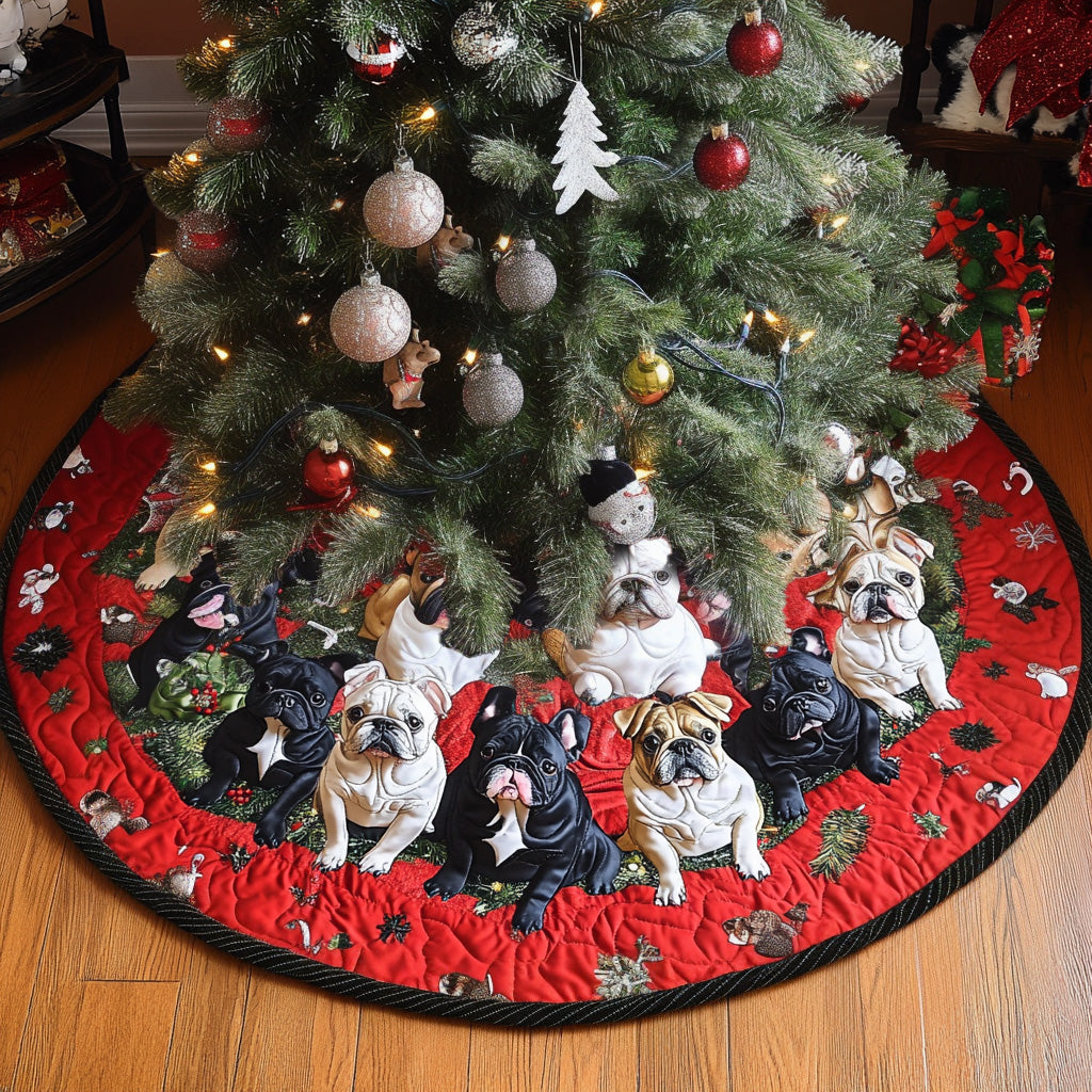 Bulldog Yuletide Joy Quilted Christmas Tree Skirt Perfect Holiday Gift for Home Decor Lovers