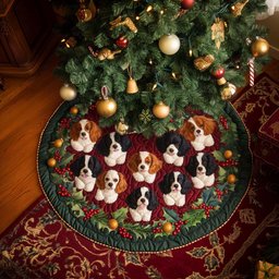 Cavalier Joy Quilted Christmas Tree Skirt Special Holiday Tree Skirt Gift for Newlyweds
