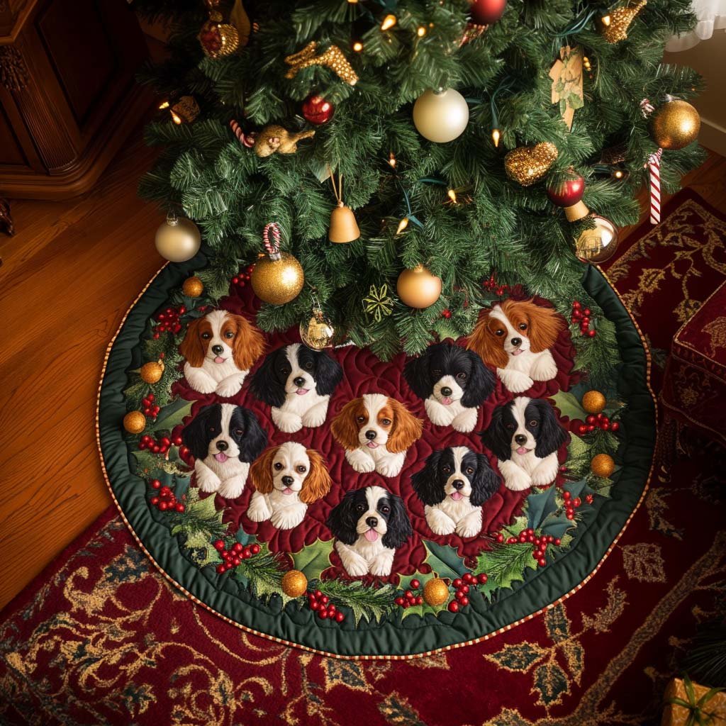 Cavalier Joy Quilted Christmas Tree Skirt Special Holiday Tree Skirt Gift for Newlyweds