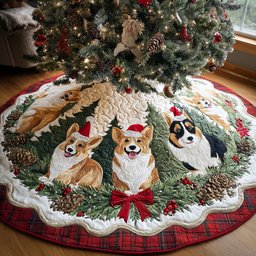 Christmas Corgi Joy Quilted Christmas Tree Skirt Luxury Christmas Tree Skirt for Elegant Homes