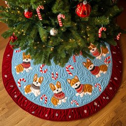 Christmas Joy Corgis Quilted Christmas Tree Skirt Magical Christmas Tree Skirt to Impress Guests
