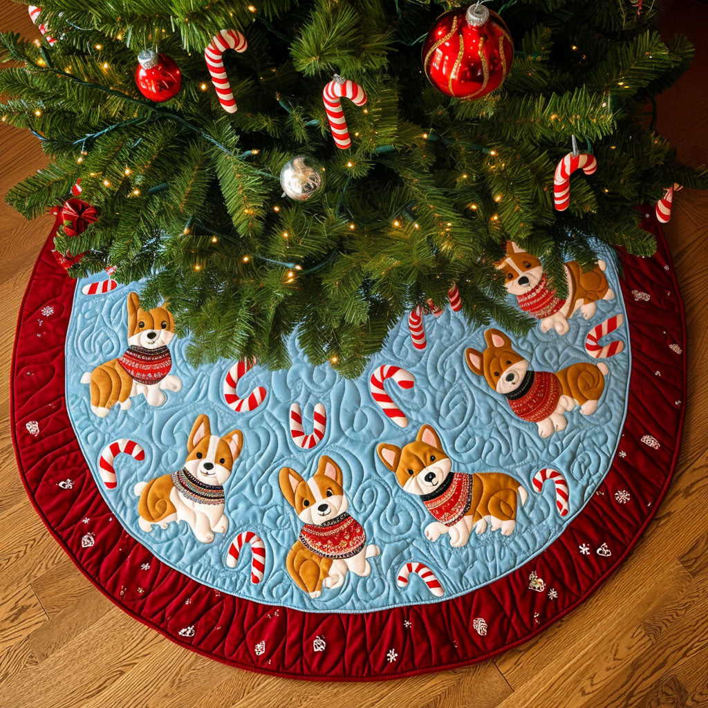 Christmas Joy Corgis Quilted Christmas Tree Skirt Magical Christmas Tree Skirt to Impress Guests