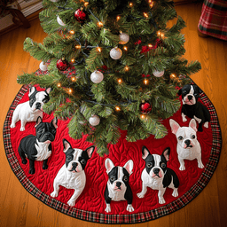 Boston Terrier Snowy Christmas Christmas Quilted Tree Skirt Perfect Holiday Gift for Home Decor Lovers