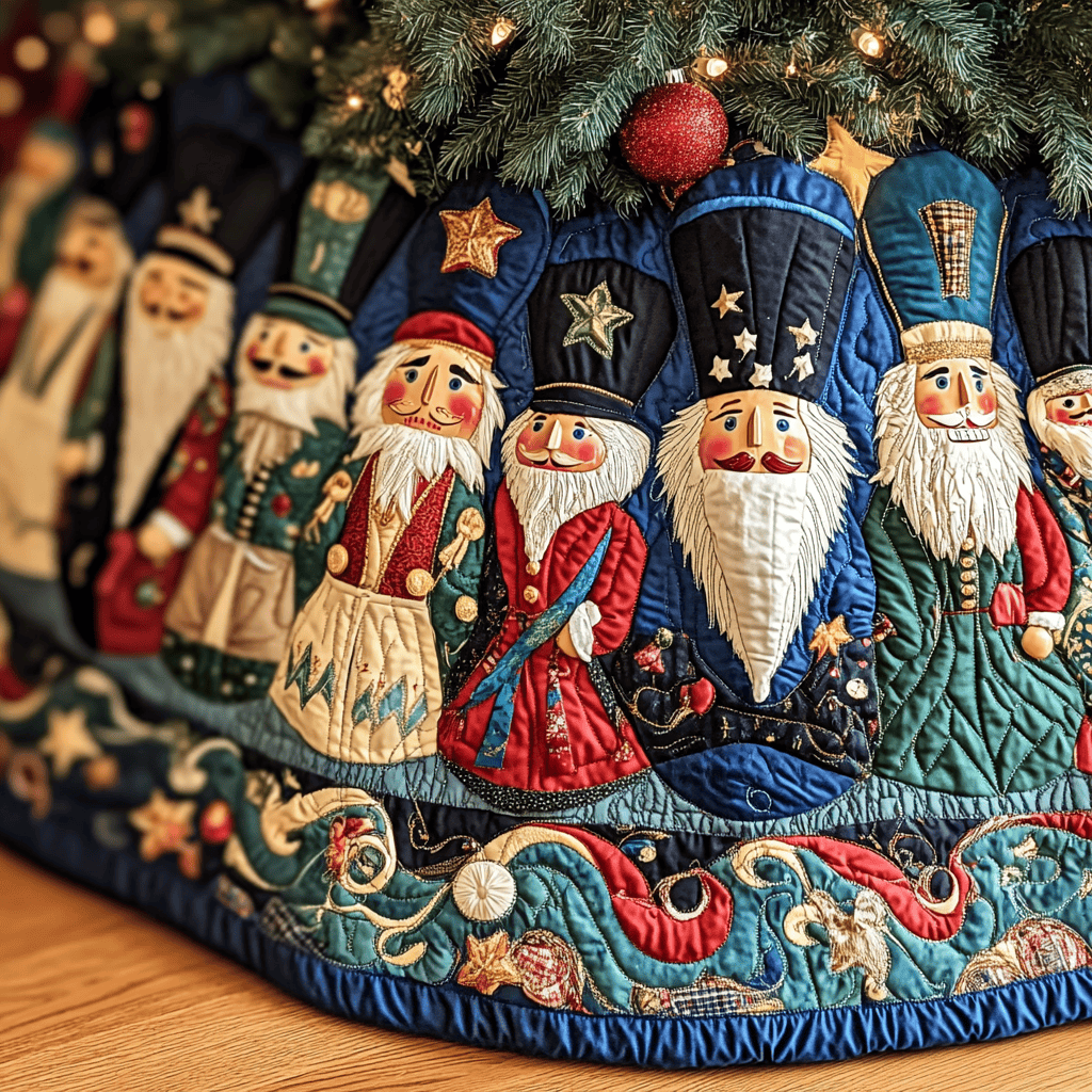 Cheerful Nutcrackers Quilted Christmas Tree Skirt Magical Christmas Tree Skirt to Impress Guests