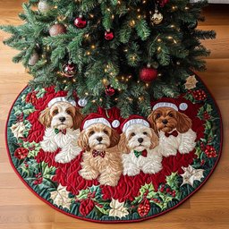 Cavapoo Delight Christmas Quilted Tree Skirt Exclusive Holiday Tree Skirt Gift for Families