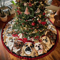Bulldog Sleigh Ride Christmas Quilted Tree Skirt Custom Christmas Tree Skirt Merch for Your Family