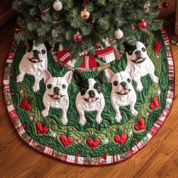 Boston Terrier Sleigh Ride Christmas Quilted Tree Skirt Special Holiday Tree Skirt Gift for Newlyweds