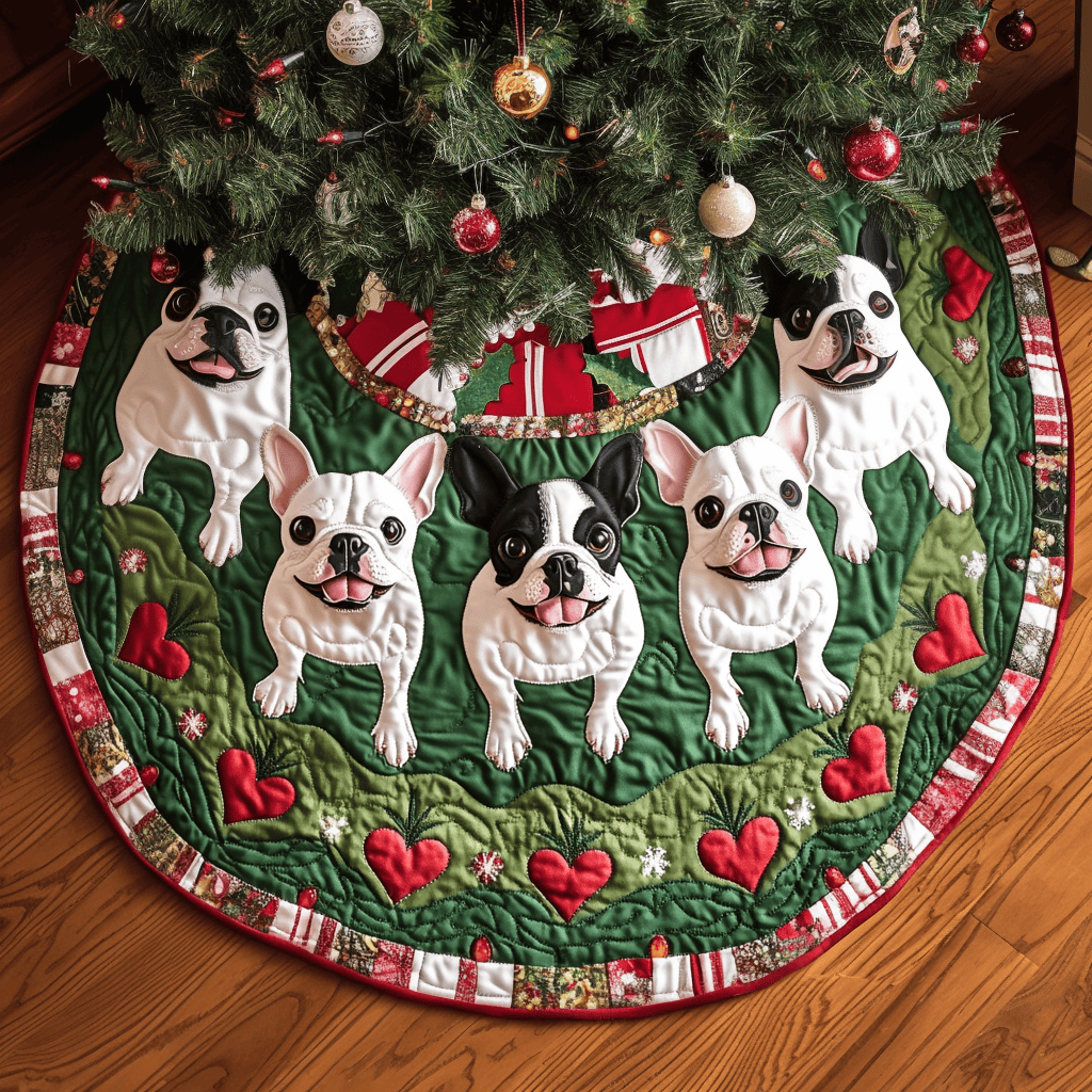Boston Terrier Sleigh Ride Christmas Quilted Tree Skirt Special Holiday Tree Skirt Gift for Newlyweds
