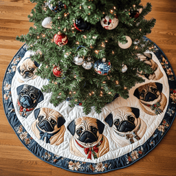Christmas Pug Christmas Quilted Tree Skirt Exclusive Holiday Tree Skirt Gift for Families