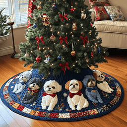 Christmas Shih Tzu Cheer Christmas Quilted Tree Skirt Perfect Holiday Gift for Home Decor Lovers