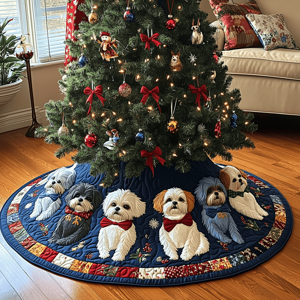 Christmas Shih Tzu Cheer Christmas Quilted Tree Skirt Perfect Holiday Gift for Home Decor Lovers