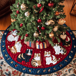 Cat Gathering Christmas Quilted Tree Skirt Custom Christmas Tree Skirt Merch for Your Family