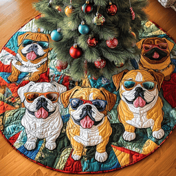 Bulldog Festive Adventure Christmas Quilted Tree Skirt Perfect Holiday Gift for Home Decor Lovers