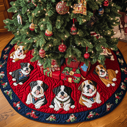 Bulldog Charm Christmas Quilted Tree Skirt Special Holiday Tree Skirt Gift for Newlyweds Custom Christmas Tree Skirt Merch for Your Family Christmas Tree Skirt Gift That Brings Joy