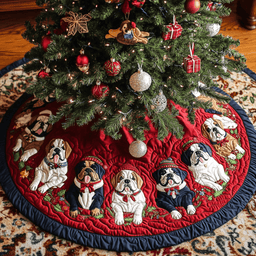 Bulldog Spirit Christmas Quilted Tree Skirt Perfect Tree Skirt Gift for Mom or Grandma