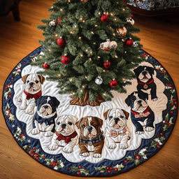 Christmas Bulldog Christmas Quilted Tree Skirt Warm and Soft Christmas Tree Skirt for Winter