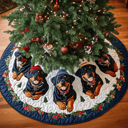 Christmas Rottweiler Christmas Quilted Tree Skirt Heartwarming Christmas Tree Skirt Gift for Loved Ones