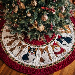 Corgi Mistletoe Fun Quilted Christmas Tree Skirt Perfect Merch Gift Tree Skirt for Holiday Season