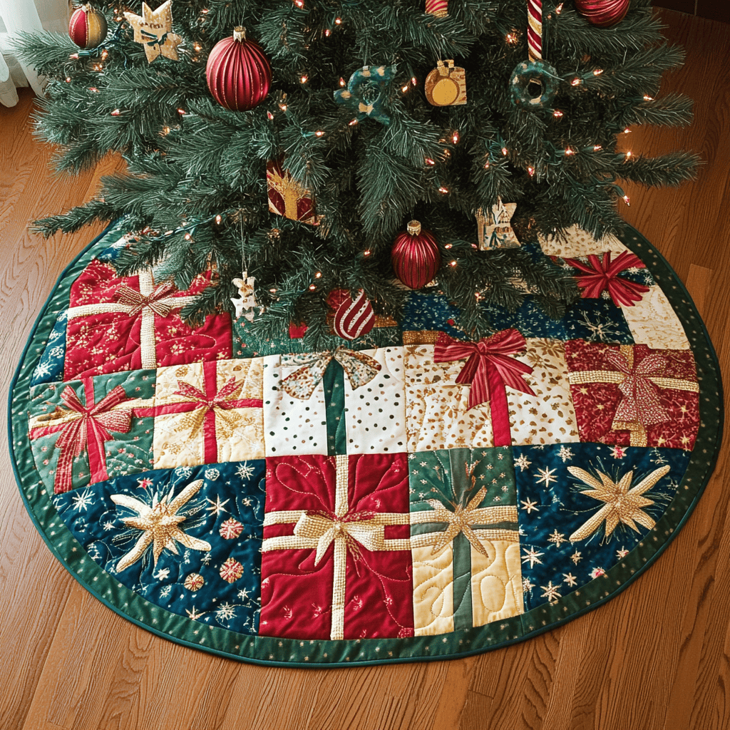 Evergreen Elegance Quilted Christmas Tree Skirt Special Holiday Tree Skirt Gift for Newlyweds