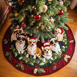 Corgi Bliss Christmas Quilted Tree Skirt Thoughtful Christmas Tree Skirt Gift Idea