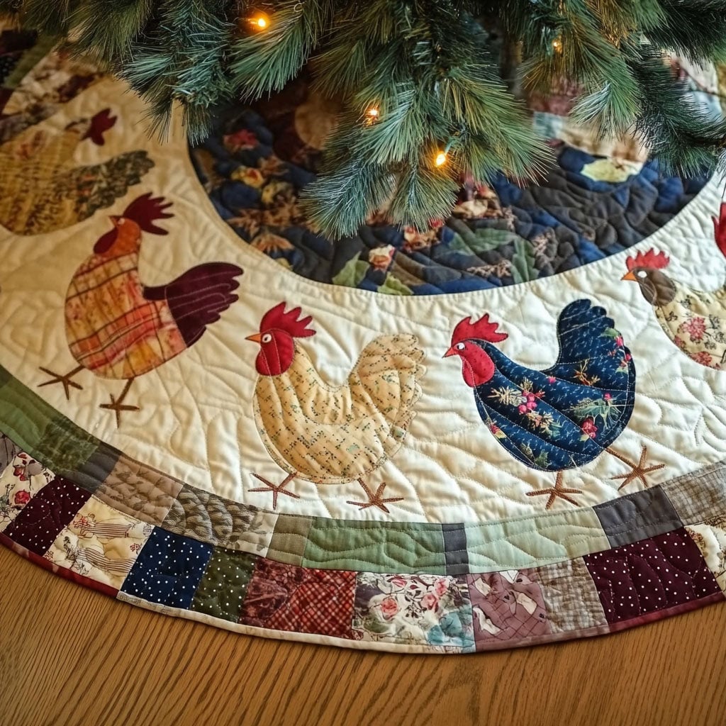 Country Lane Quilted Christmas Tree Skirt Seasonal Gift Merch for Festive Homes