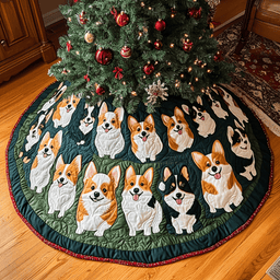 Corgi Magic Christmas Quilted Tree Skirt Adorable Holiday Tree Skirt for Cozy Spaces