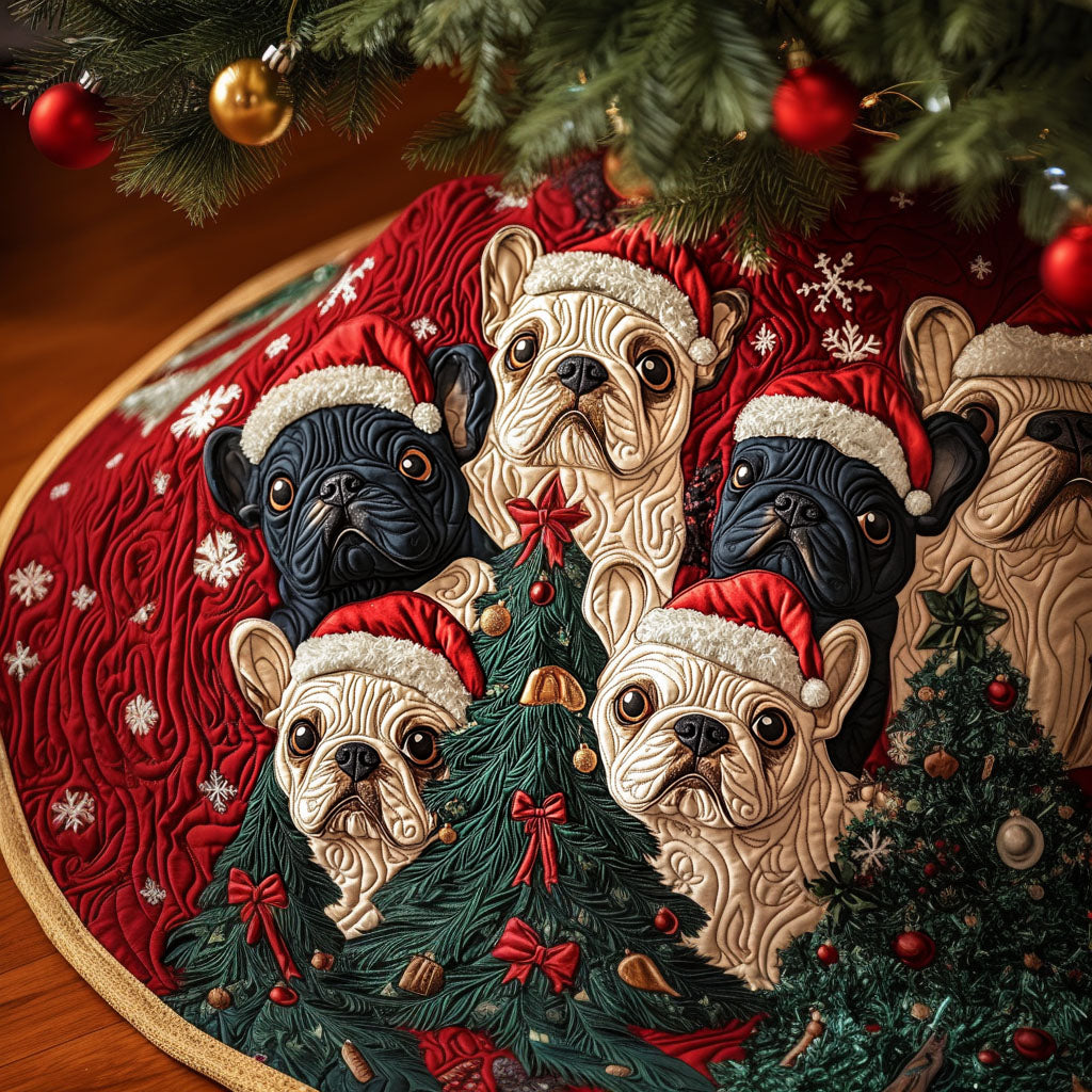 Fancy Frenchie Quilted Christmas Tree Skirt Perfect Merch Gift Tree Skirt for Holiday Season