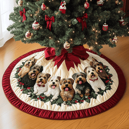Festive Yorkie Circle Quilted Christmas Tree Skirt Charming Tree Skirt for Family Gatherings