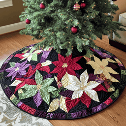 Classic Poinsettia Christmas Quilted Tree Skirt Adorable Holiday Tree Skirt for Cozy Spaces