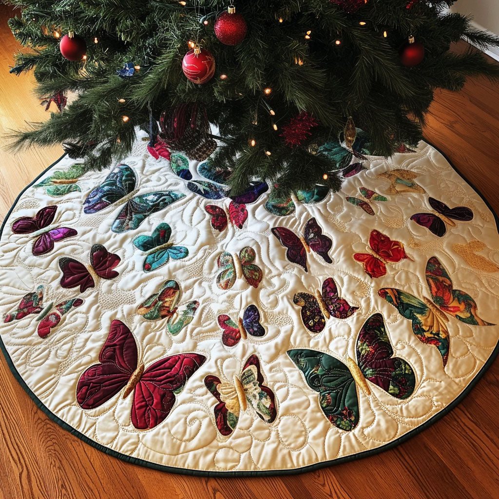 Colorful Flight Quilted Christmas Tree Skirt Heartwarming Christmas Tree Skirt Gift for Loved Ones