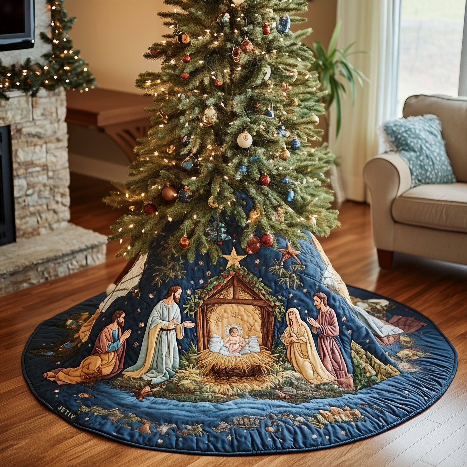 Divine Journey Quilted Christmas Tree Skirt Cozy Holiday Tree Skirt to Brighten Your Home